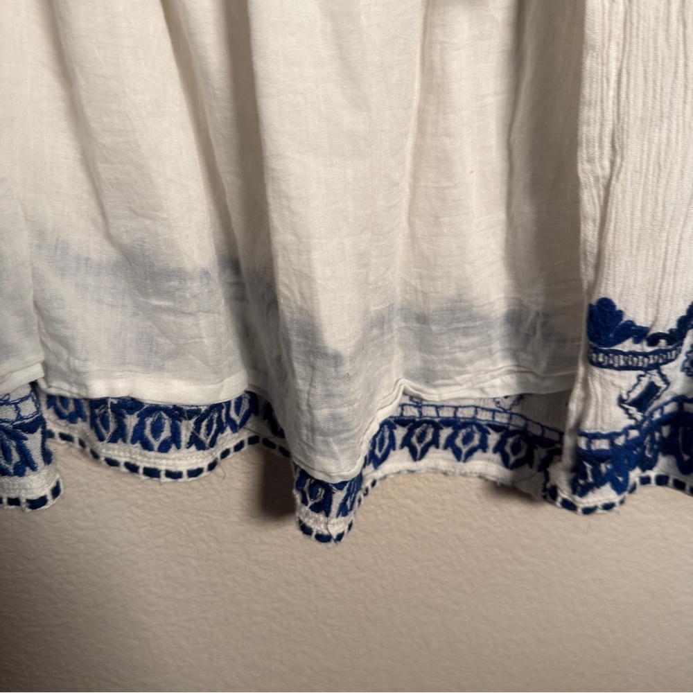 Zara Blue and Cream Boho Embroidered Blouse Jacket Size Small - Picture 9 of 15